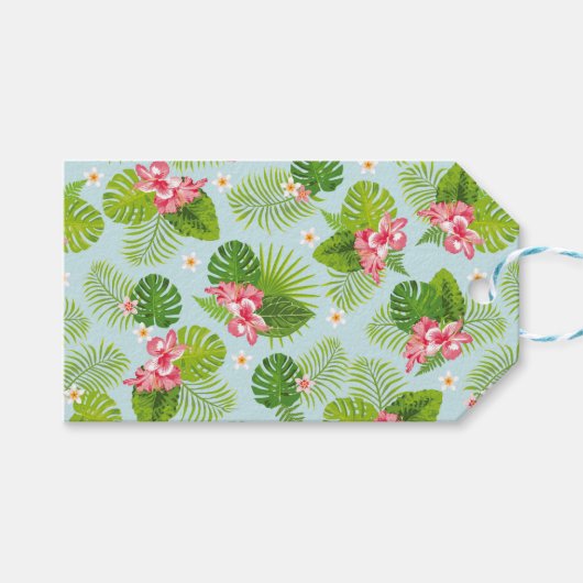 Roze Hibiscus Palm Gift Label Cadeaulabel (Voorkant (Horizontaal))