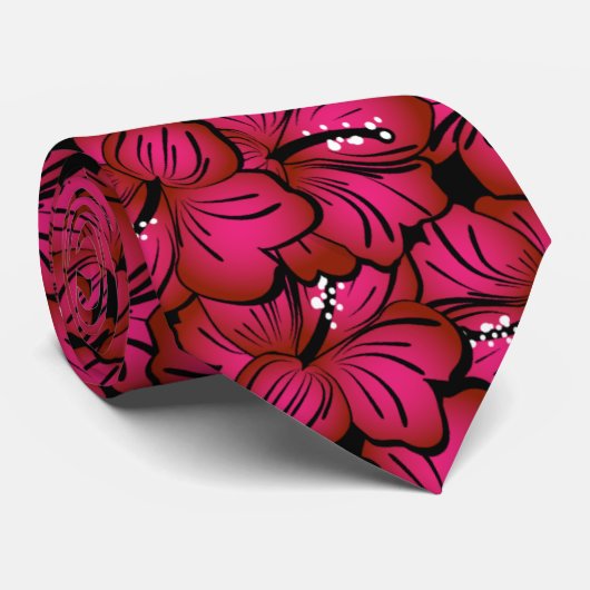Roze Hibiscus Pattern Stropdas (Opgerold)