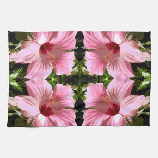Roze Hibiscus Pattern Theedoek (Horizontaal)