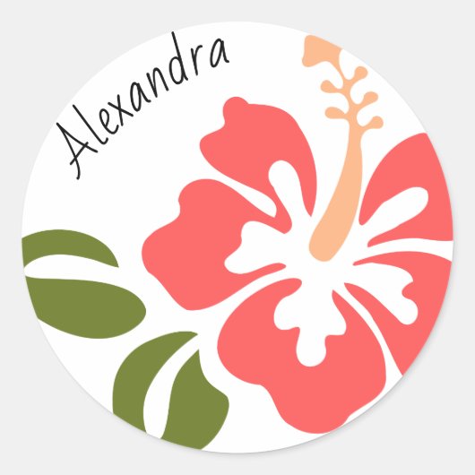 Roze Hibiscus Persoonlijk Ronde Sticker (Voorkant)