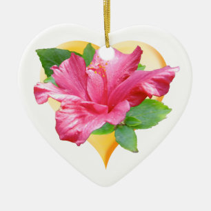 Roze Hibiscus Queen Heart Ornament