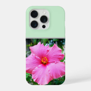 Roze Hibiscus Regen Spikkels, iPhone 15 Pro Case