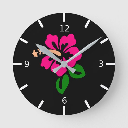 Roze Hibiscus Ronde Klok (Voorkant)