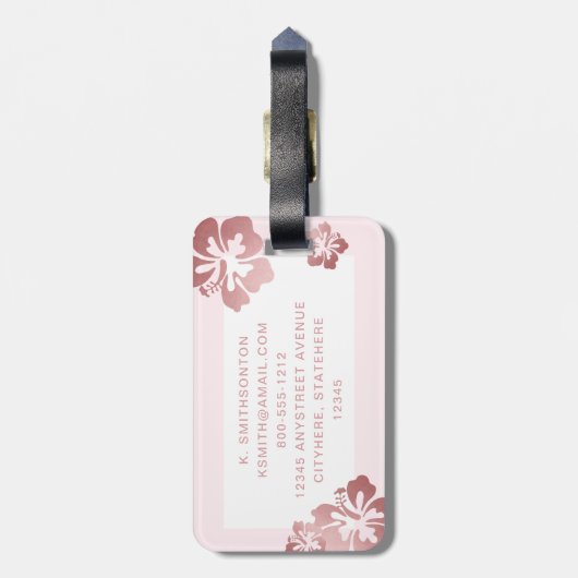 Roze Hibiscus Roos Gouden Bagage ID Bagagelabel (Achterkant verticaal)