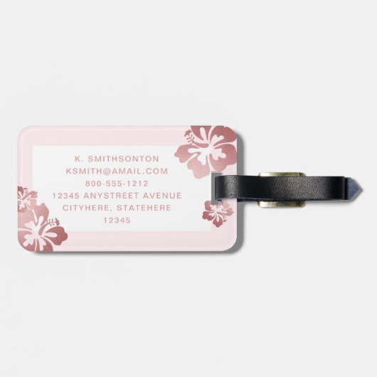 Roze Hibiscus Roos Gouden Bagage ID Bagagelabel (Achterkant horizontaal)