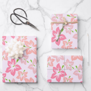 Roze Hibiscus, Roze Bloemen, Bloemenpatroon Inpakpapier Vel