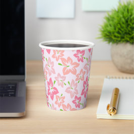 Roze Hibiscus, Roze Bloemen, Bloemenpatroon Papieren Bekers
