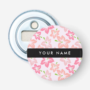 Roze Hibiscus, Roze Bloemen, Je Naam Button Flesopener