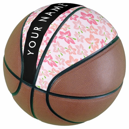 Roze Hibiscus, Roze Bloemen, Jouw naam Basketbal (Schuin)