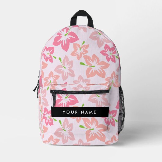 Roze Hibiscus, Roze Bloemen, Jouw naam Bedrukte Rugzak (Voorkant)