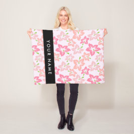 Roze Hibiscus, Roze Bloemen, Jouw naam Fleece Deken