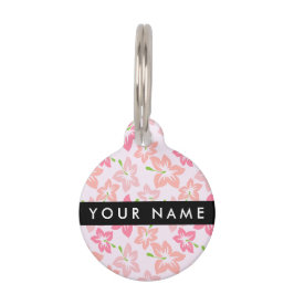 Roze Hibiscus, Roze Bloemen, Jouw naam Huisdierpenning