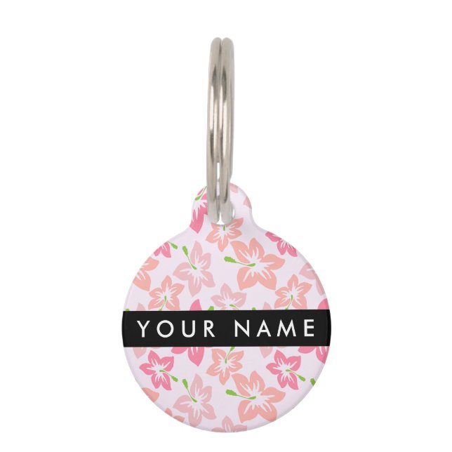 Roze Hibiscus, Roze Bloemen, Jouw naam Huisdierpenning (Voorkant)