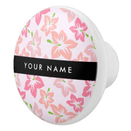 Roze Hibiscus, Roze Bloemen, Jouw naam Keramische Knop