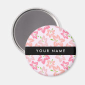Roze Hibiscus, Roze Bloemen, Jouw naam Magneet (Voorkant / Achterkant)