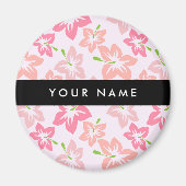 Roze Hibiscus, Roze Bloemen, Jouw naam Magneet (Voorkant)