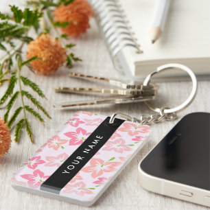 Roze Hibiscus, Roze Bloemen, Jouw naam Sleutelhanger