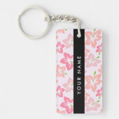 Roze Hibiscus, Roze Bloemen, Jouw naam Sleutelhanger (Voorkant)