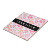 Roze Hibiscus, Roze Bloemen, Jouw naam Tegeltje (Zijkant)