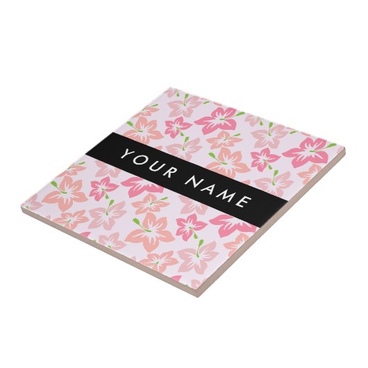 Roze Hibiscus, Roze Bloemen, Jouw naam Tegeltje (Zijkant)