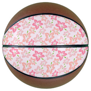 Roze hibiscus, roze bloemen, patroon van bloemen basketbal