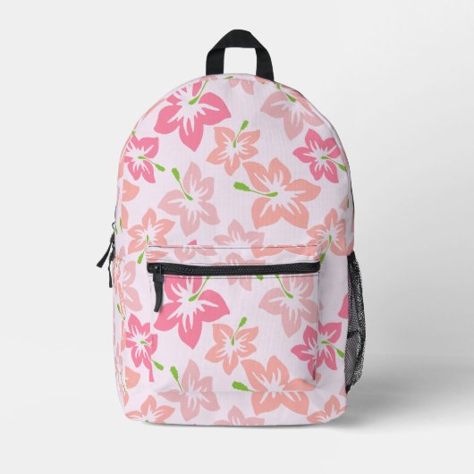 Roze hibiscus, roze bloemen, patroon van bloemen bedrukte rugzak (Voorkant)