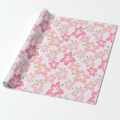 Roze hibiscus, roze bloemen, patroon van bloemen cadeaupapier (Uitgerold)