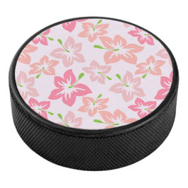 Roze hibiscus, roze bloemen, patroon van bloemen hockey puck