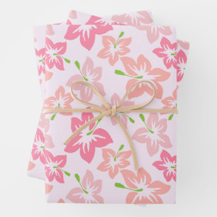 Roze hibiscus, roze bloemen, patroon van bloemen inpakpapier vel