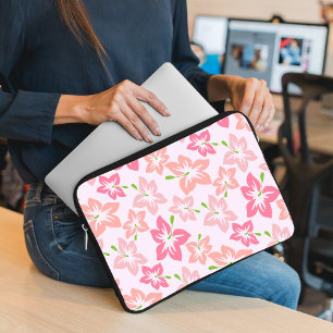 Roze hibiscus, roze bloemen, patroon van bloemen laptop sleeve