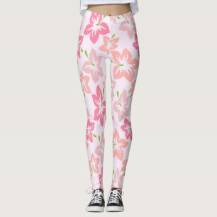 Roze hibiscus, roze bloemen, patroon van bloemen leggings