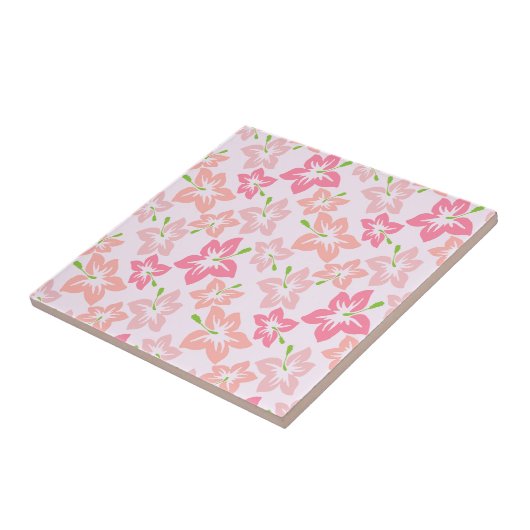 Roze hibiscus, roze bloemen, patroon van bloemen tegeltje (Zijkant)