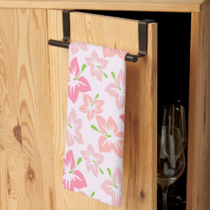 Roze hibiscus, roze bloemen, patroon van bloemen theedoek