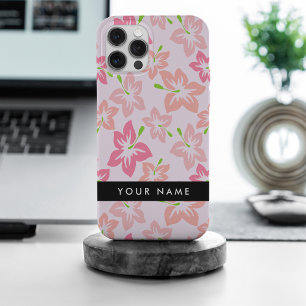 Roze Hibiscus, Roze Bloemen, Uw Naam iPhone 15 Pro Max Case