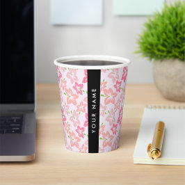 Roze Hibiscus, Roze Bloemen, Uw Naam Papieren Bekers