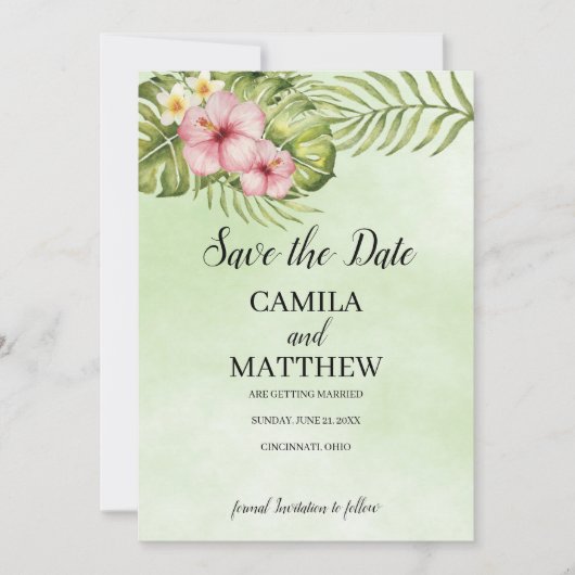 Roze Hibiscus Save The Date (Voorkant)