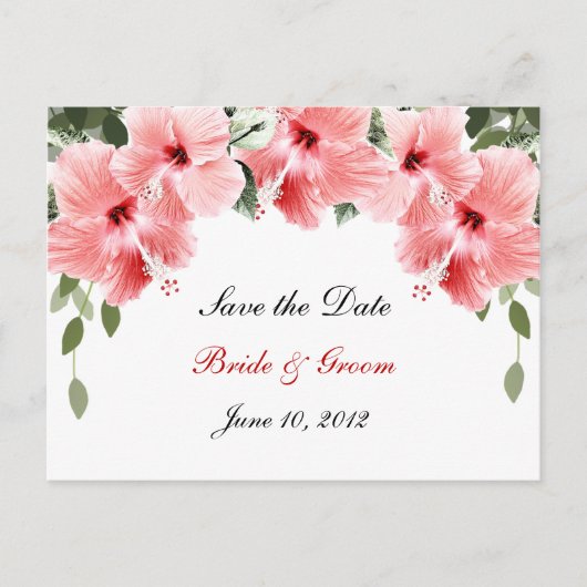 Roze Hibiscus Save the Date Briefkaart (Voorkant)