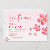 Roze Hibiscus Save the Date Kind Kaart (Voorkant)