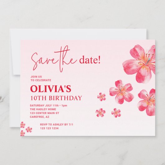 Roze Hibiscus Save the Date Kind Kaart (Voorkant)