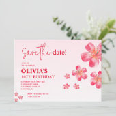 Roze Hibiscus Save the Date Kind Kaart (Staand voorkant)