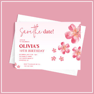Roze Hibiscus Save the Date Kinderverjaardag Kaart