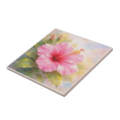 Roze Hibiscus - Schilderstijl Kunst Tegeltje (Zijkant)