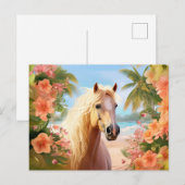 Roze Hibiscus Strand Palomino Paard Briefkaart (Voorkant / Achterkant)