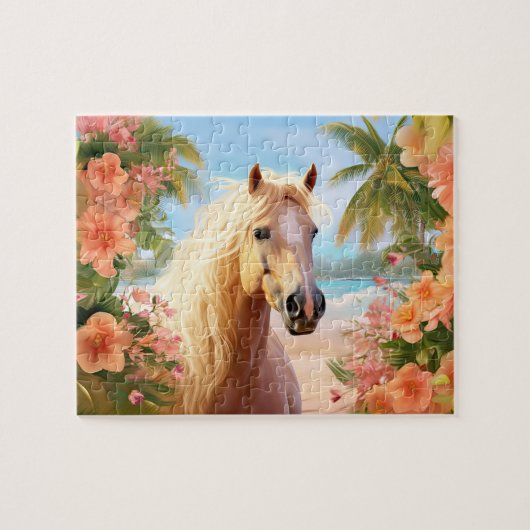 Roze Hibiscus Strand Palomino Paard Puzzel Legpuzzel (Horizontaal)