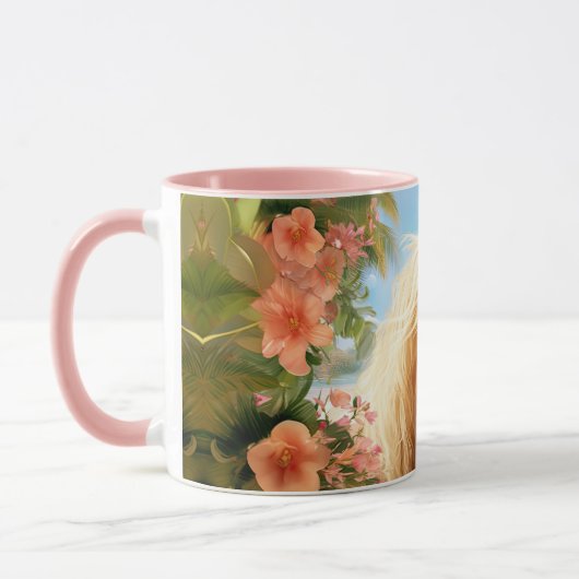 Roze Hibiscus Strand Palomino Paardenkoffie Mok (Links)