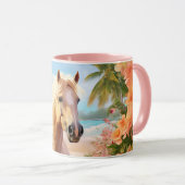 Roze Hibiscus Strand Palomino Paardenkoffie Mok (Voorkant rechts)