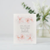 Roze hibiscus strand save the date briefkaarten (Staand voorkant)