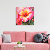 roze Hibiscus Stretched Canvas Print (Insitu (Woonkamer))
