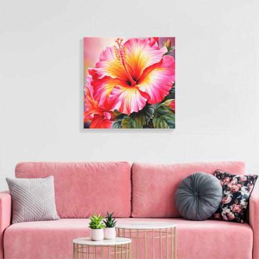 roze Hibiscus Stretched Canvas Print (Insitu (Woonkamer))