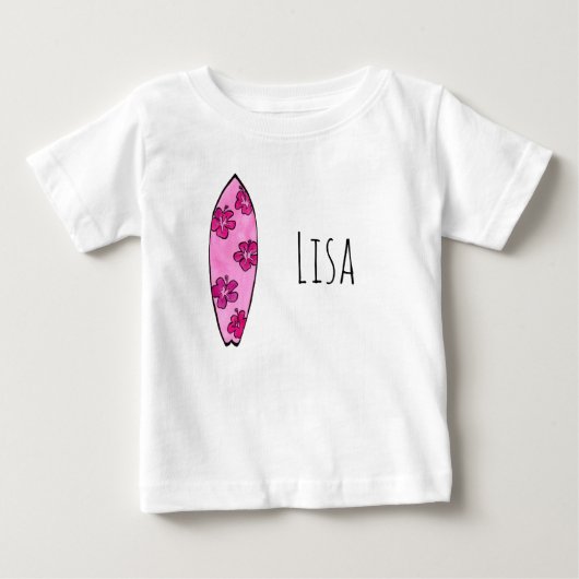 Roze hibiscus surfplank met aanpasbare naam (Voorkant)